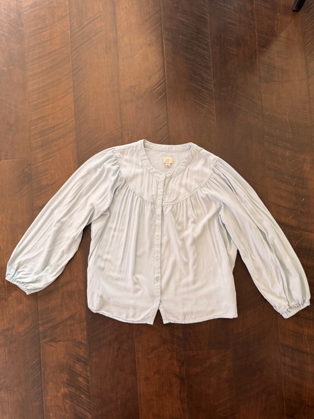 💛 A New Day Light Blue Peasant Blouse Balloon Sleeve Button Front Top M - Picture 2 of 5